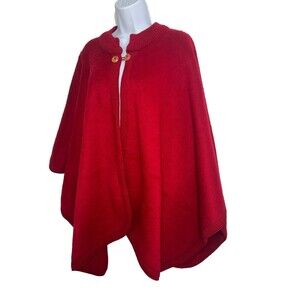 Maqui 100% Wool Holiday Little Red Riding Sweater Poncho Cape Ecuador One Size